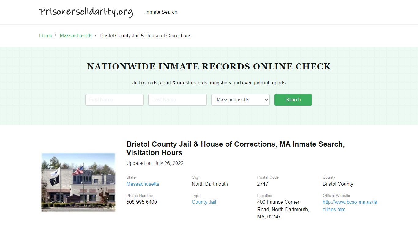 Bristol County Jail & House of Corrections, MA Inmate Search ...